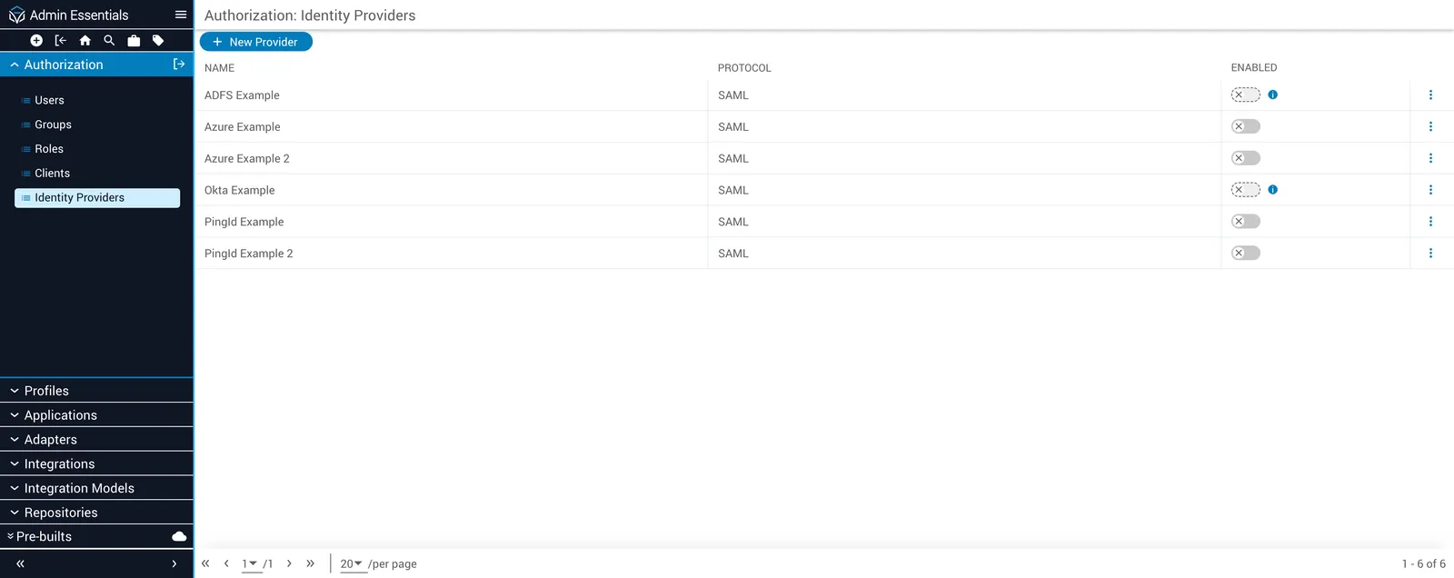Identity Providers Home Page